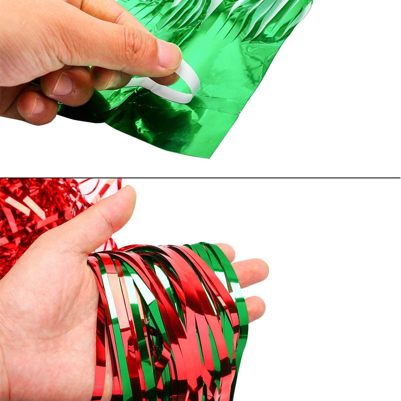 Konsait 4 Pack Foil Fringe Curtains Christmas Photo Backdrop, Red and Green Metallic Shimmer Curtain Photo Props Background for Birthday Celebrations Christmas Party Decorations - Image 3